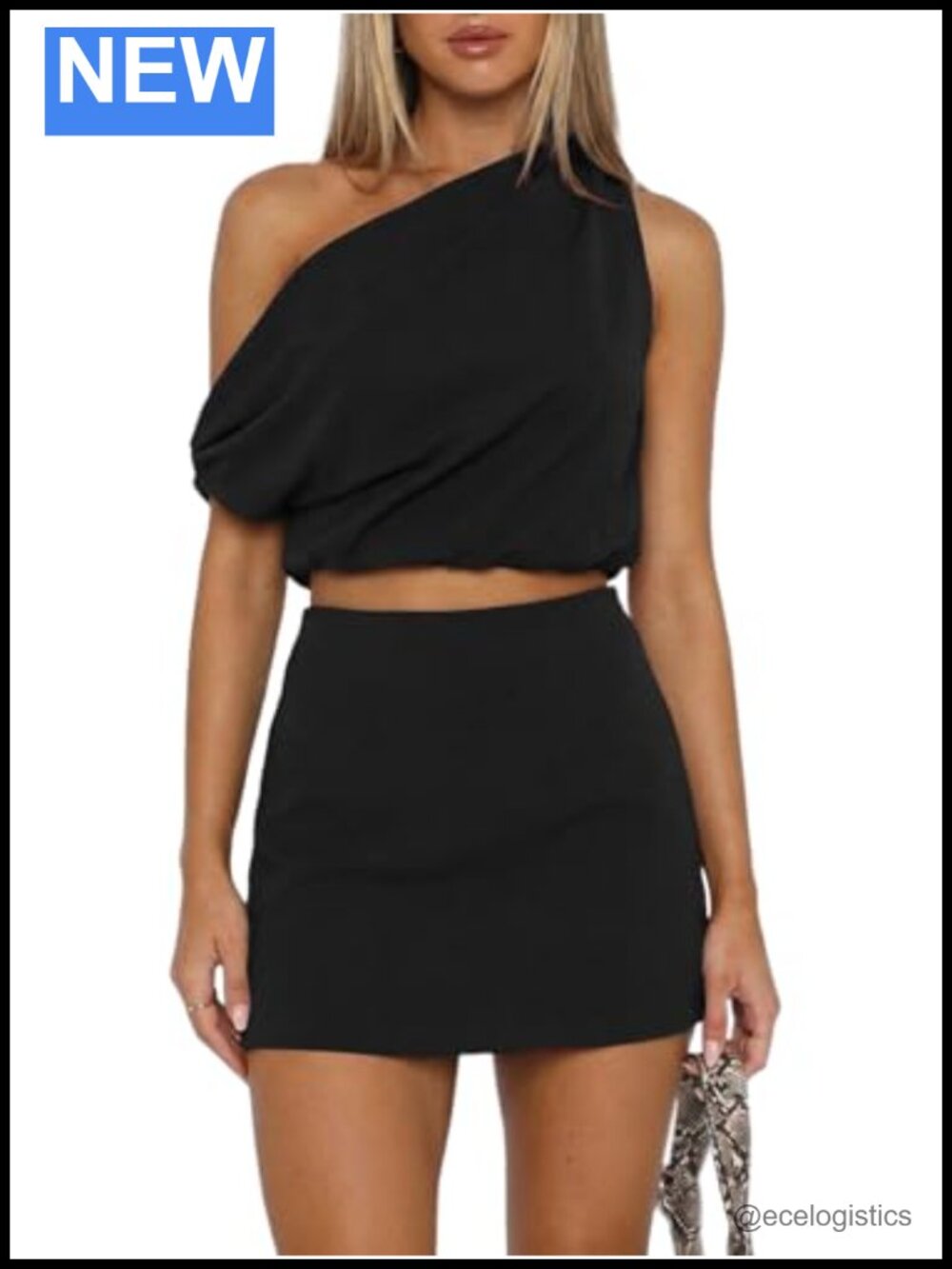 One Shoulder Two Piece Skirt Set High Waisted Bodycon Mini Crop Top Outfit
